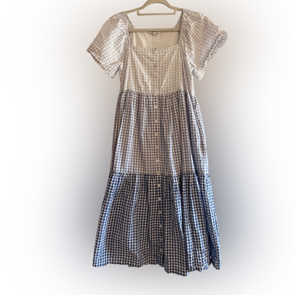 Madewell Patchwork Gingham Button-Front Tiered Mi… - image 4